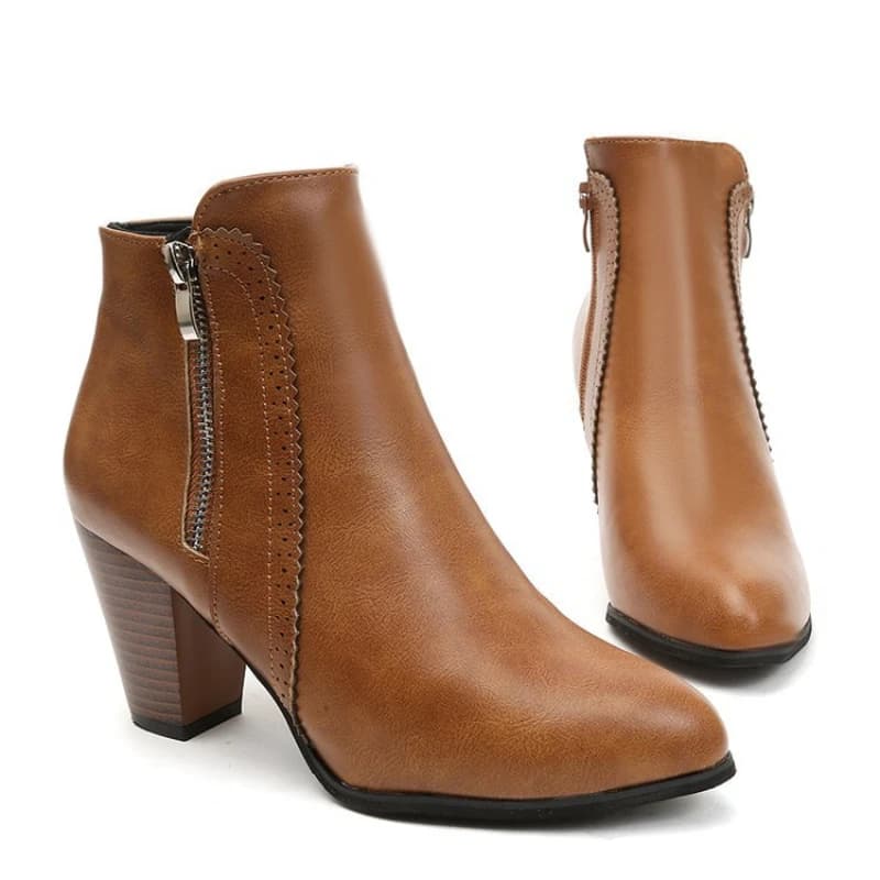 Bottes pour femmes à talon épais, antidérapantes, style rétro, avec fermeture éclair, confortables e