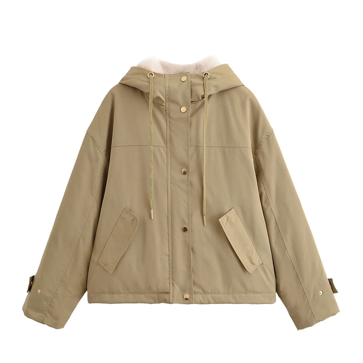 HH femmes automne hiver polyvalent à capuche manteau court femme poche cordon conception décontracté