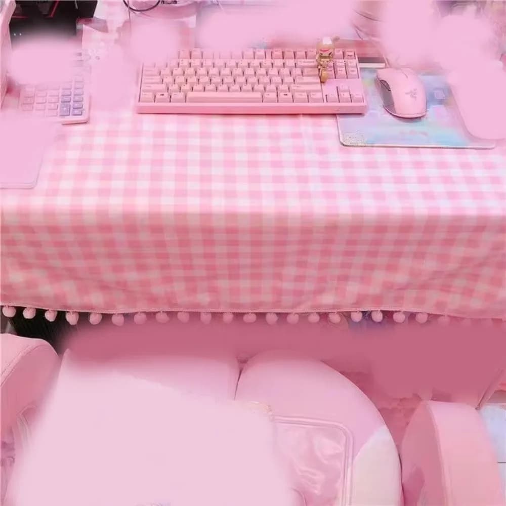 Nappe rectangulaire en coton rose vif, style kawaii, pour dortoir, ordinateur