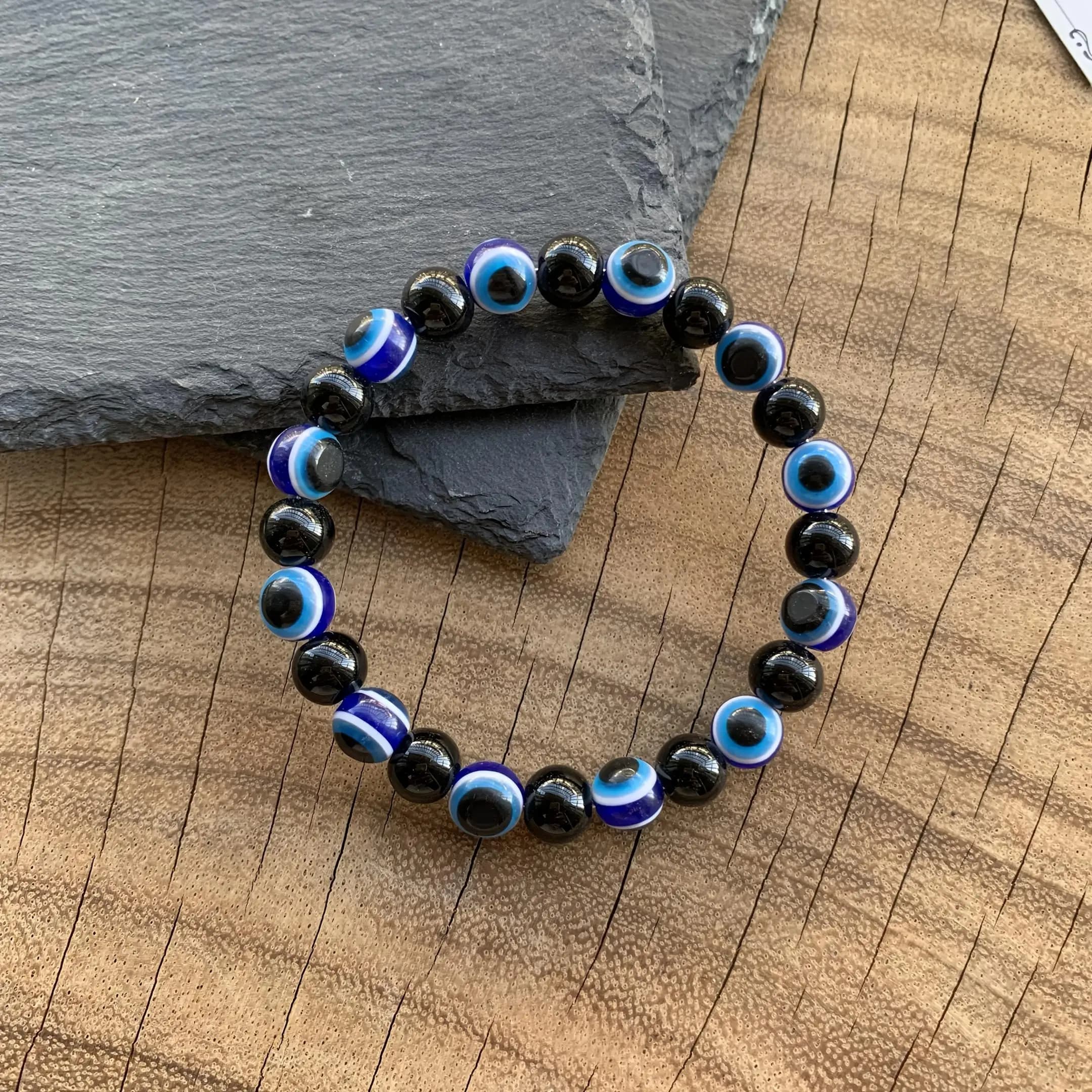 1 pièce de protection réprésente du mauvais œil, bracelet extensible, mauvais œil bleu, obsidienne