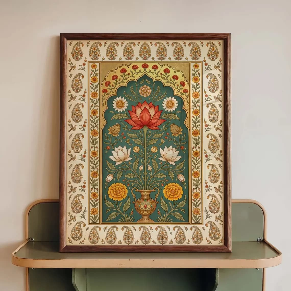 Affiche murale fleur de lotus, impression botanique indienne, illustration florale traditionnelle, d