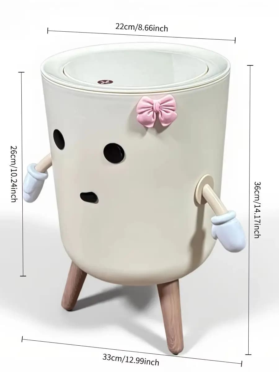 Poubelle mignonne de style dessin animé avec couvercle rabattable, corbeille à déchets esthétique bl