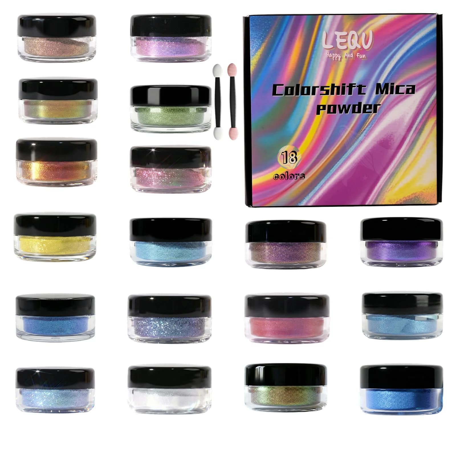 Poudre de mica caméléon 18 couleurs : Une poudre changeante de couleur idéale pour les créations en 