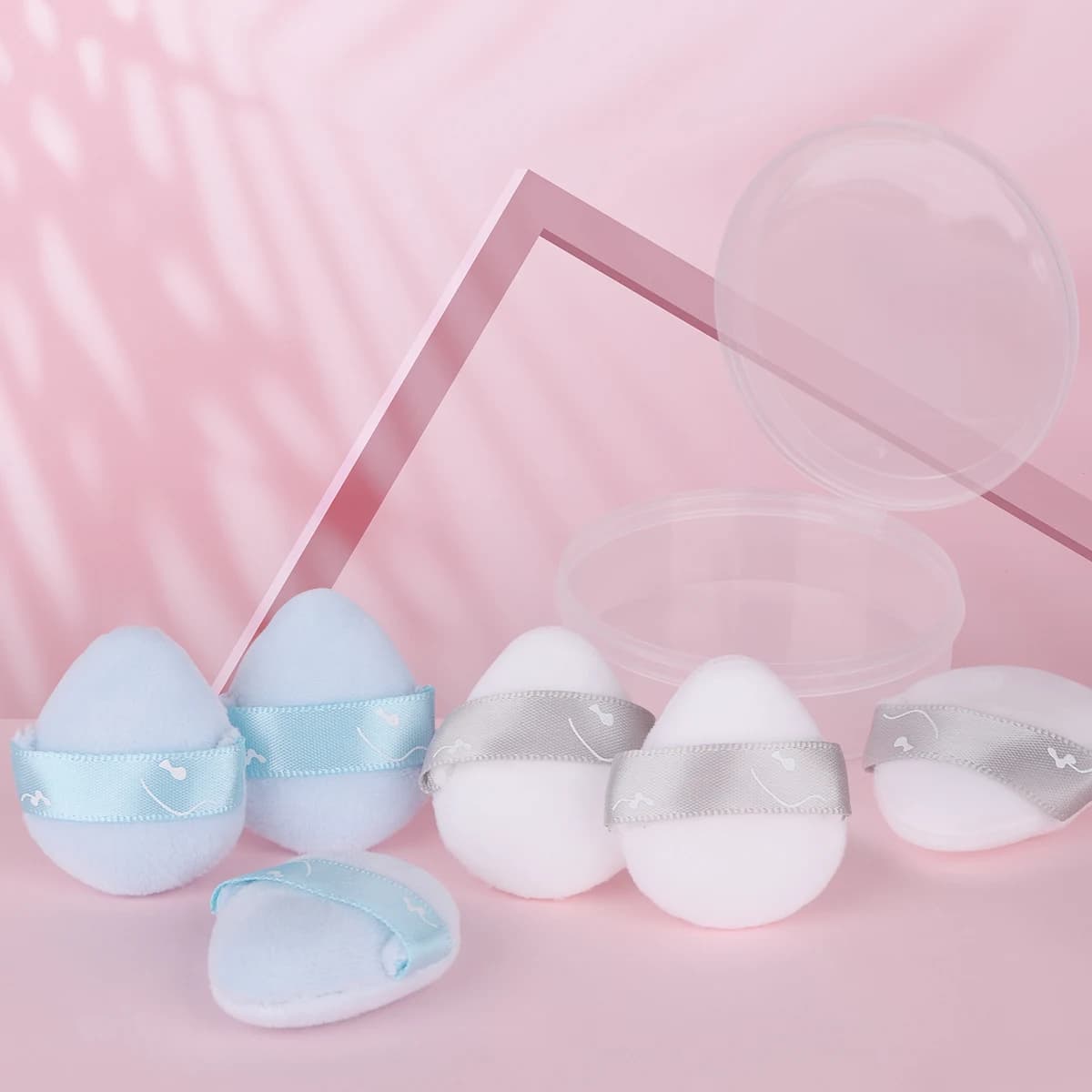 6 mini combinaisons de houppettes bicolores avec boîtes, mini échantillons de maquillage, houppette