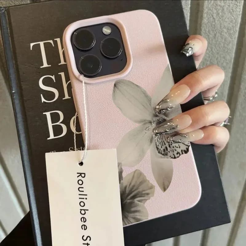 Coque de téléphone à motif floral noir et blanc pour iPhone 16 17 15 14 Pro Max 12 11 13 Plus 17 Air
