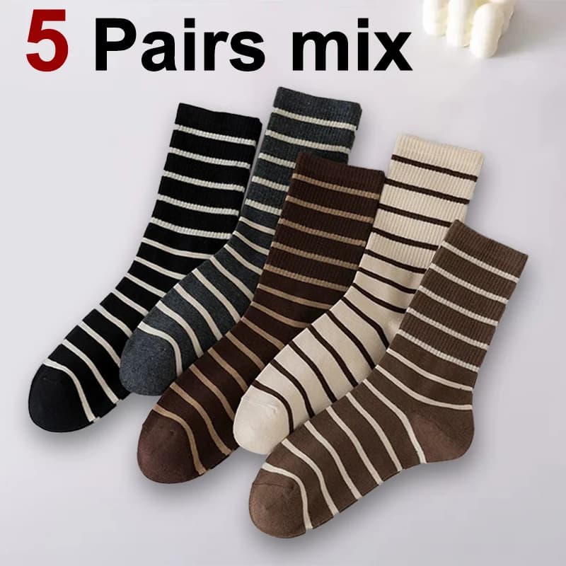 5/10 paires femmes chaussettes mi-longues à la mode rayé imprimé doux confortable absorbant la sueur
