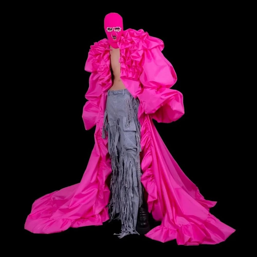 Veste longue en satin rose vif à volants superposés pour femme avec manches longues, en tulle, pour 