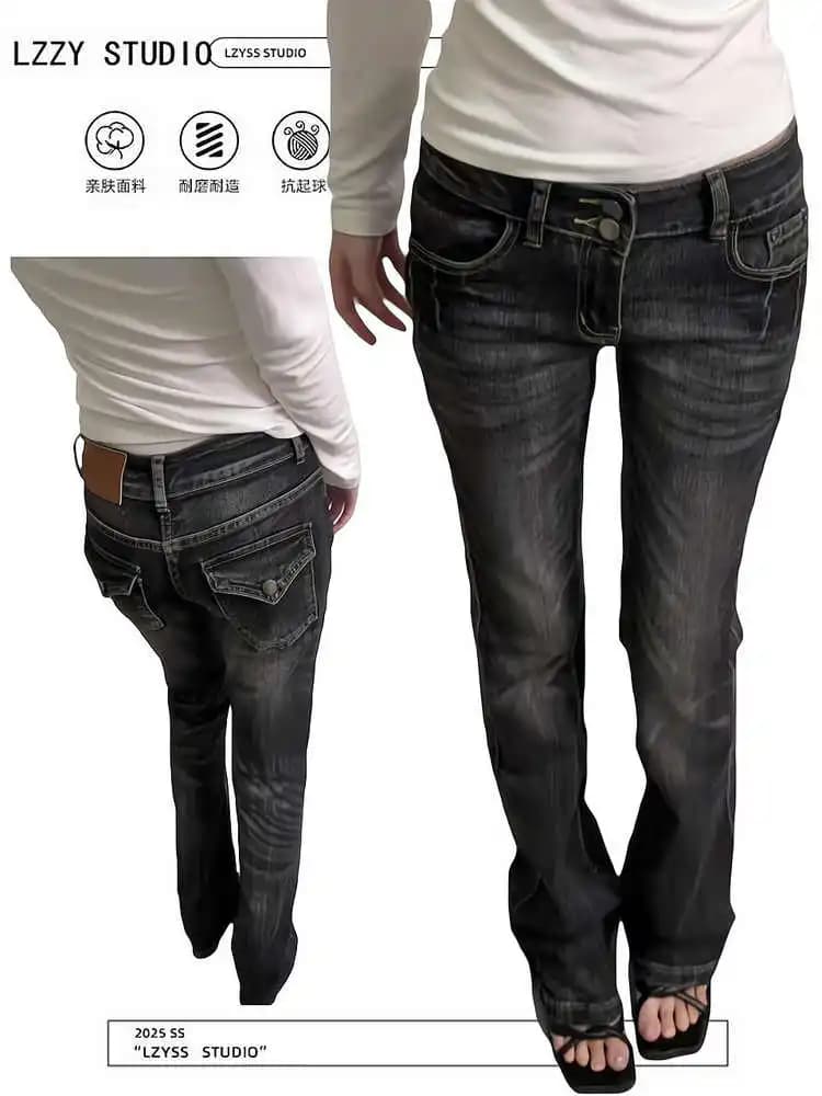 Pantalons en jean skinny pour femmes, designer Kpop, années 2000, Abi, pantalon pattes d'éléphant, t