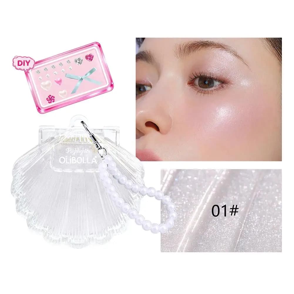 Surligneur en forme de coquille de perle, éclat illuminant, texture poudrée soyeuse, modulable et es