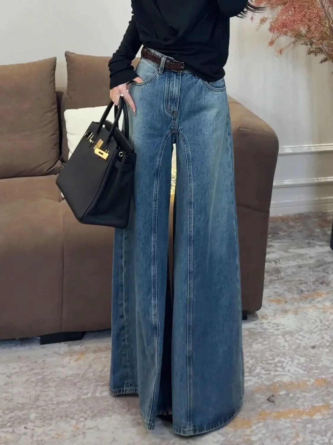 Jean taille haute à jambe large pour femme, nouvelle collection printemps/été 2026, pantalon droit a
