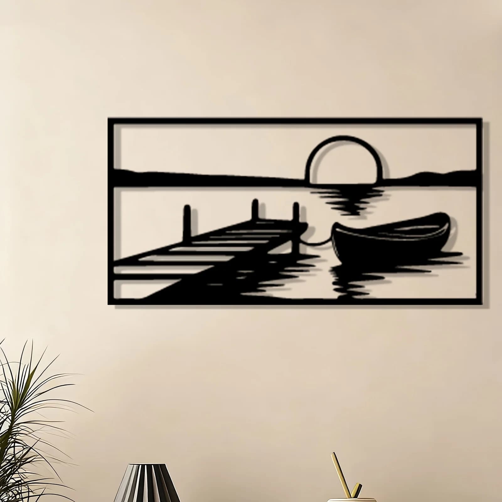 Décoration murale en métal Lake Sunset – Décoration extérieure résistante aux intempéries, grande pl