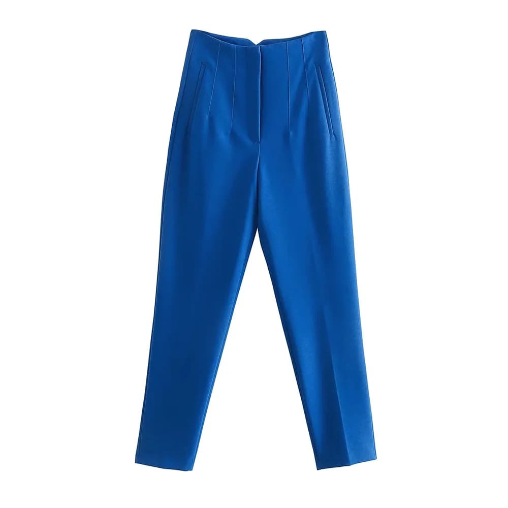 Taille haute pantalon solide pour femmes décontracté basique cheville pantalon avec poches fermeture