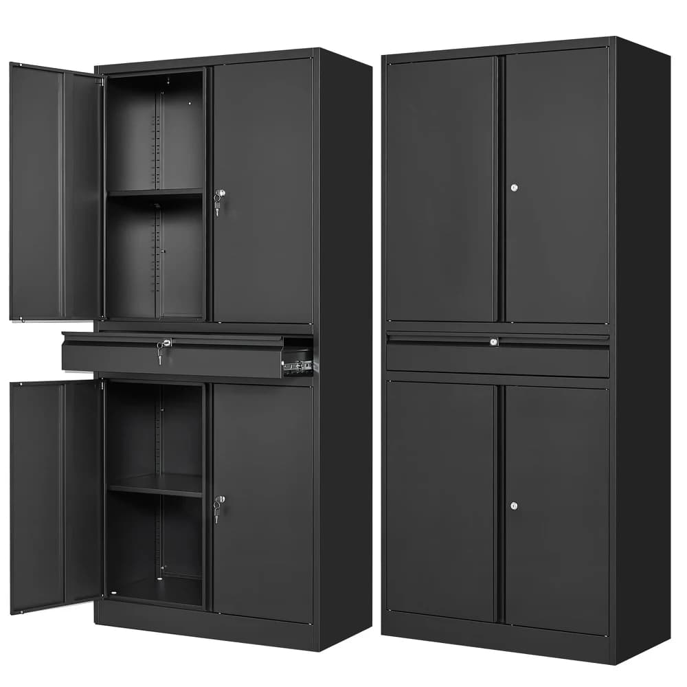 Armoire de rangement en métal pour garage avec tiroir et 4 portes verrouillables, organisateur d'out