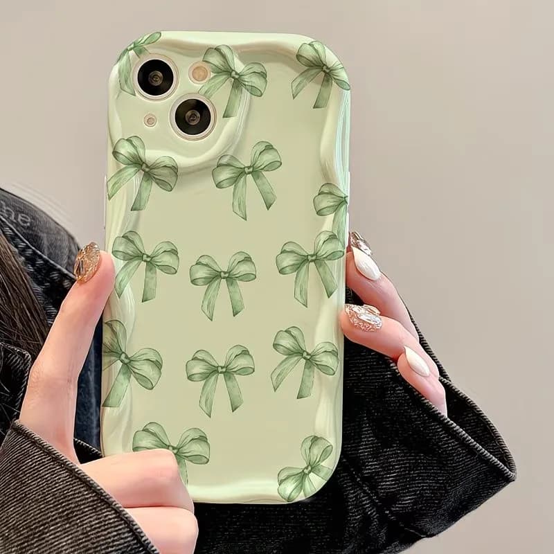 Coque de téléphone à motif aquarelle nœud vert et design artistique ondulé pour iPhone 17 16 15 14 1