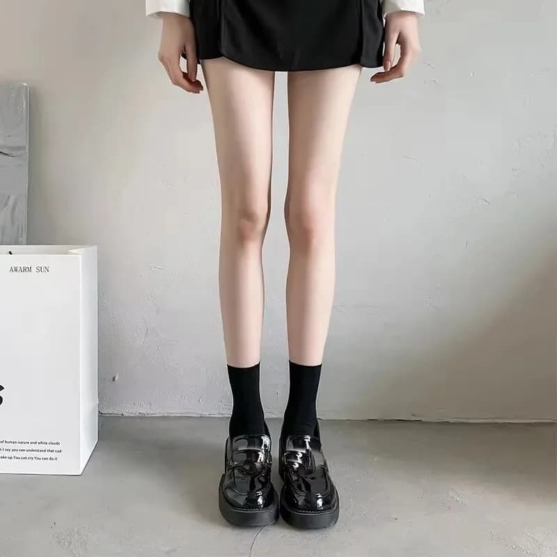 Bas d'été fins, cuisses hautes, noirs et blancs, Lolita, mignons, couleur unie, au-dessus du genou, 