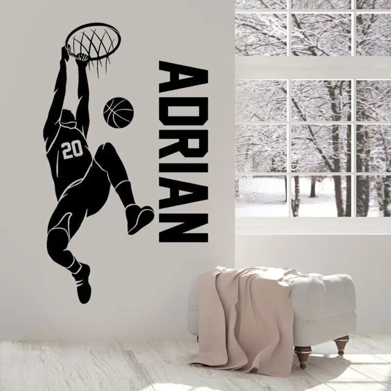 Nom et numéro personnalisés Autocollant Mural en vinyle pour joueur de basket-ball, décoration de ma