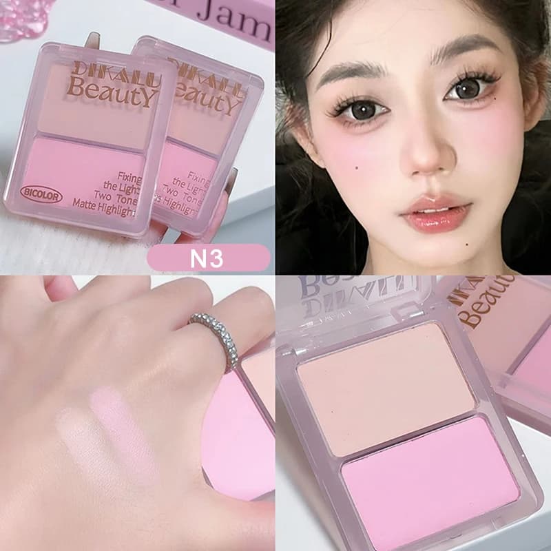 DIKALU Palette de Maquillage Bicolore : Enlumineur Mat Blanc, Ombre de Nez Gris Brun, Bronzer Visage