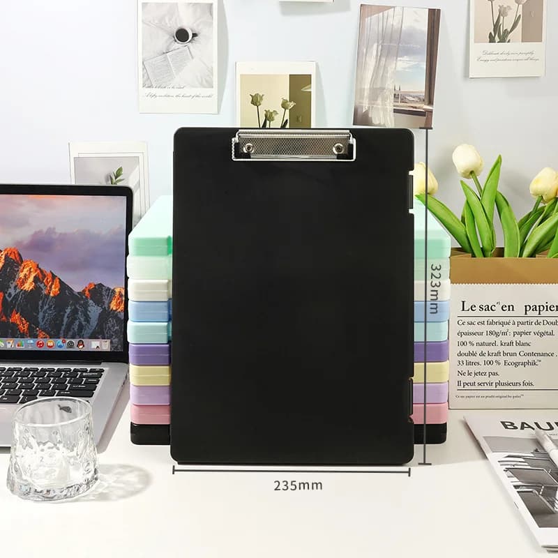 Boîte de dossiers transparente couleur avec clip pour planche, boîte de fichiers multifonctionnelle 