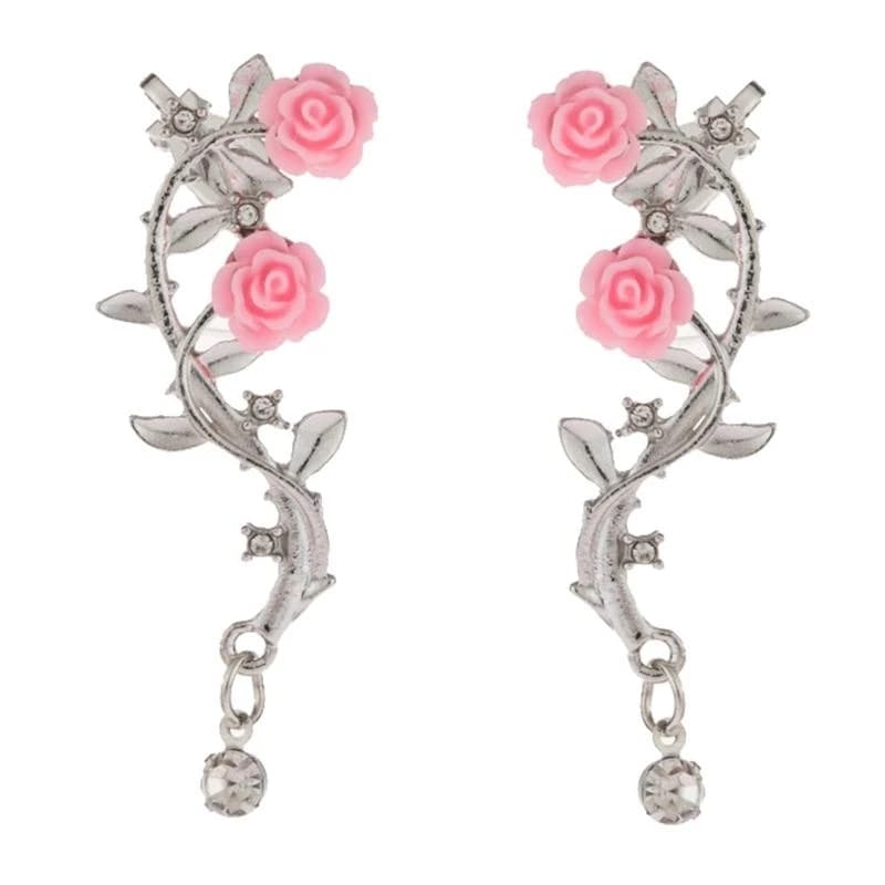 Boucle d'oreille Rose F19D, manchette élégante, fleur, Piercing, pour femmes, cadeau