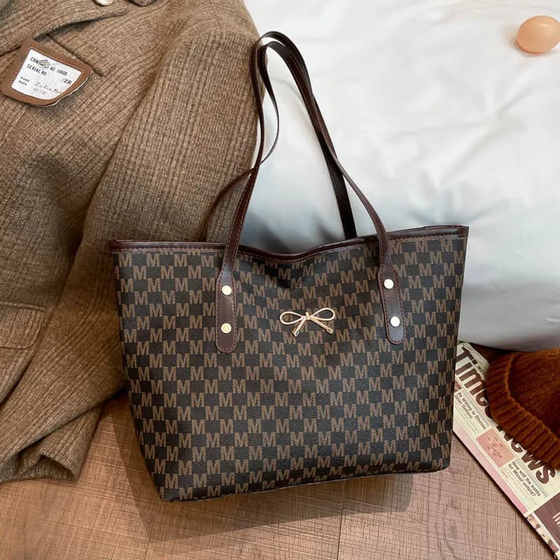 Sac fourre-tout de mode pour le bureau et les trajets quotidiens, avec imprimé lettre M, logo nœud d