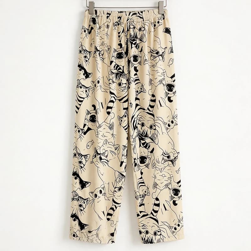 Pantalon de pyjama pour femme, motif chat de dessin animé Moe Big Battle, pantalon décontracté ample