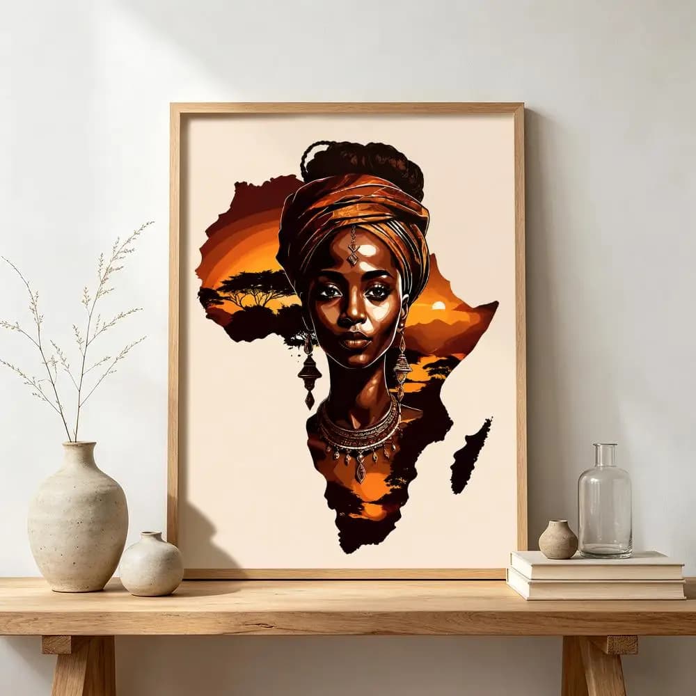 Affiche imprimée avec silhouette de femme africaine, autocollants muraux modernes et élégants pour l