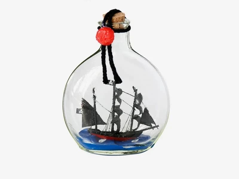Bateau Pirates des caraïbes en perles noires, bateau dans la bouteille, bouteille à dérive en verre,