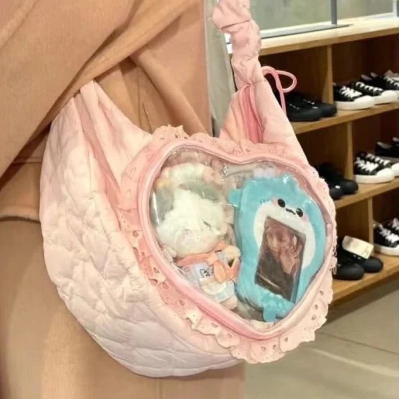 Sac à main rose plissé pour femmes, mignon, cœur d'amour, Lolita Jk Ita, proximité wstring, style ba