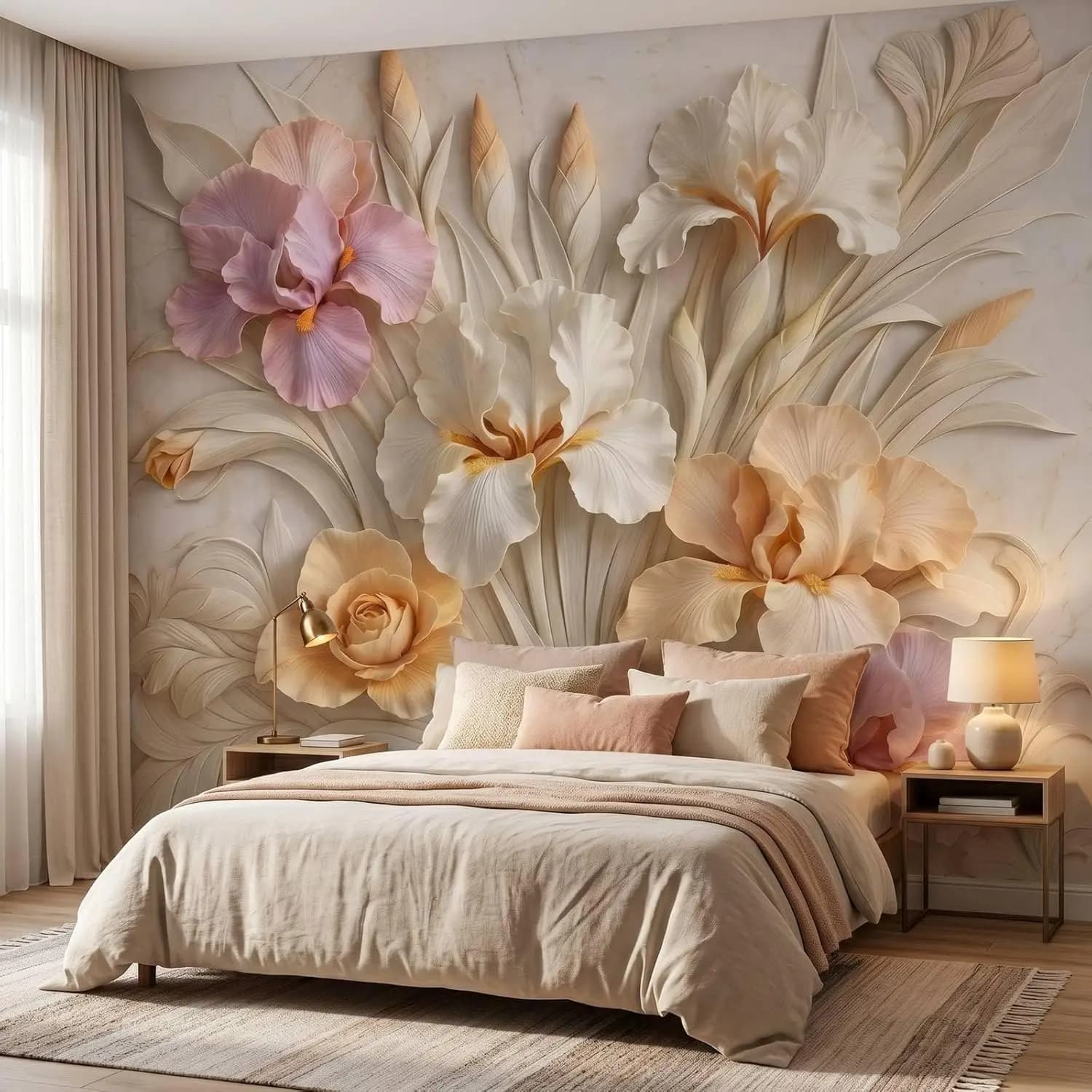 Tapisserie murale élégante à grandes fleurs, papier peint botanique motif lys et orchidée, décoratio