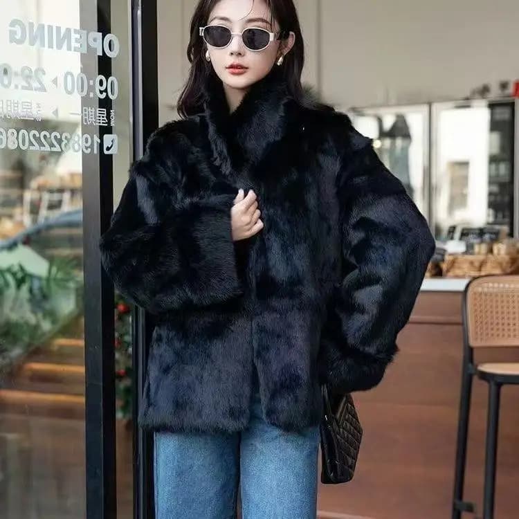 Le nouveau manteau de fourrure de lapin Upper East 2025 toute vraie fourrure d'explosion un moyen lo