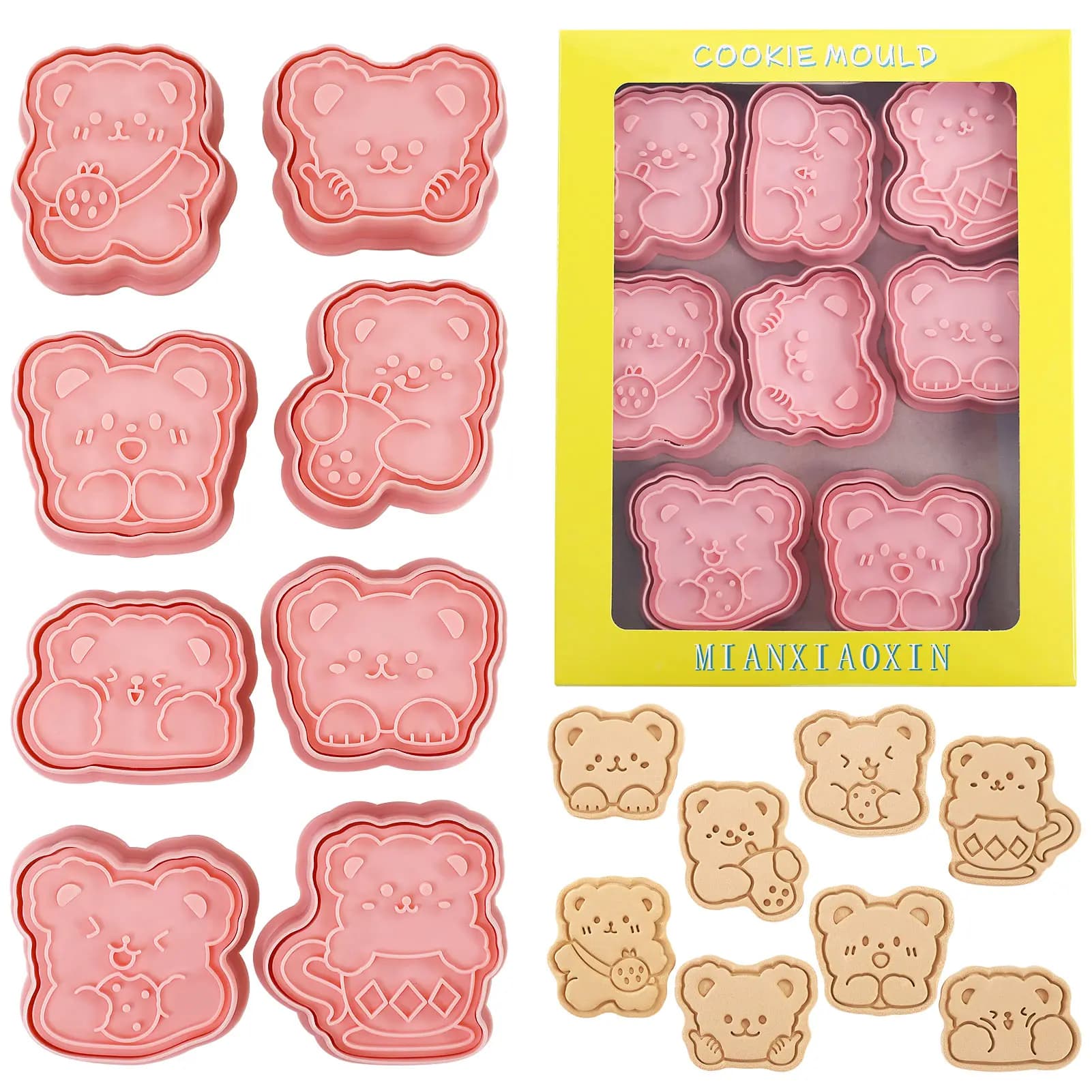 8 pièces ensemble dessin animé ours forme Biscuit moule 3D Kawaii lait thé ours Cookie moule Dessert