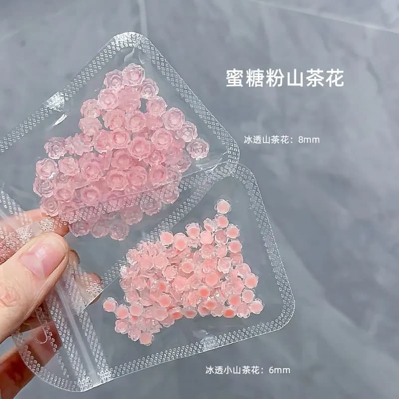 50pcs 3D roche sucre poudre camélia Nail Art Rose bijoux glace Transparent Fine mousseux résine fleu