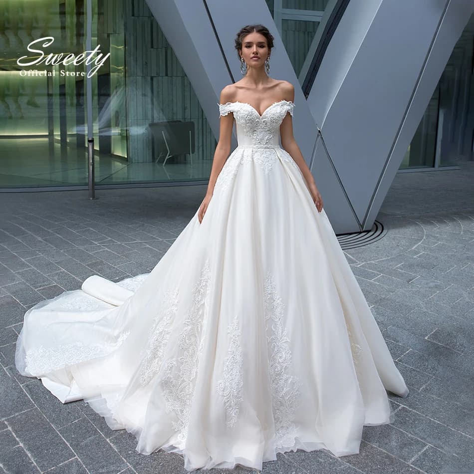Robe de Mariée en Tulle Brodé avec Clip, Tenue en Satin avec Fermeture Éclair Personnalisée