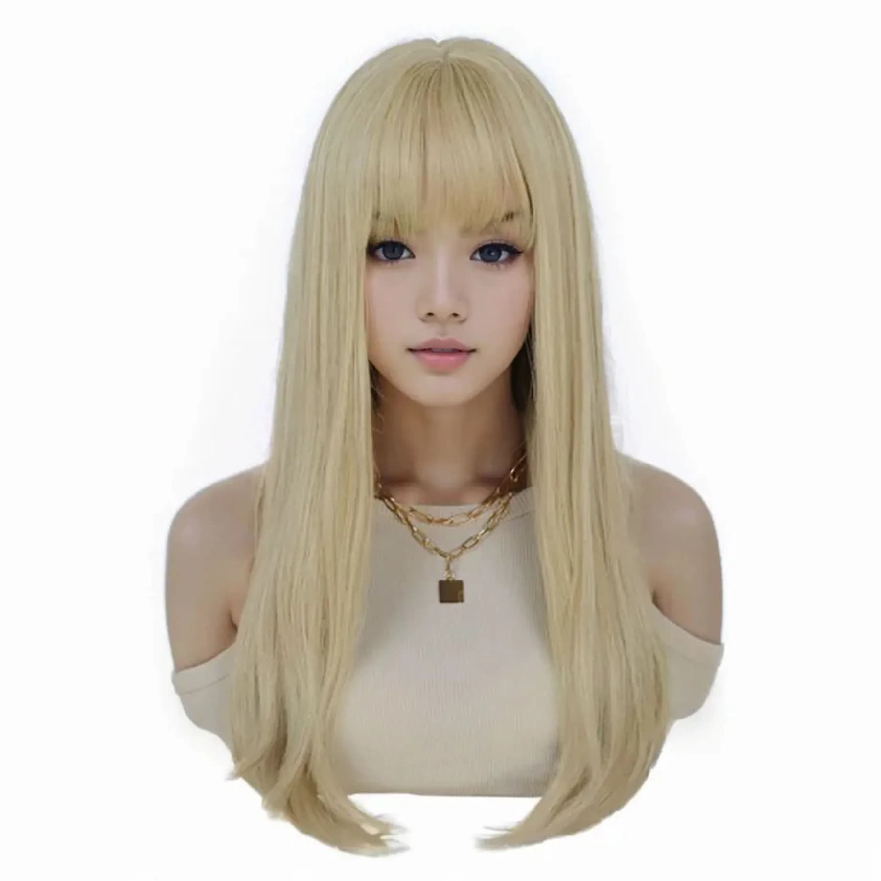 Perruques synthétiques blondes longues pour femmes, perruque lisse et soyeuse avec frange, perruque 