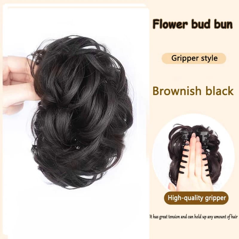 Perruque synthétique à clipser avec chignon court et long bouclé, style bourgeon de fleur, chignon m