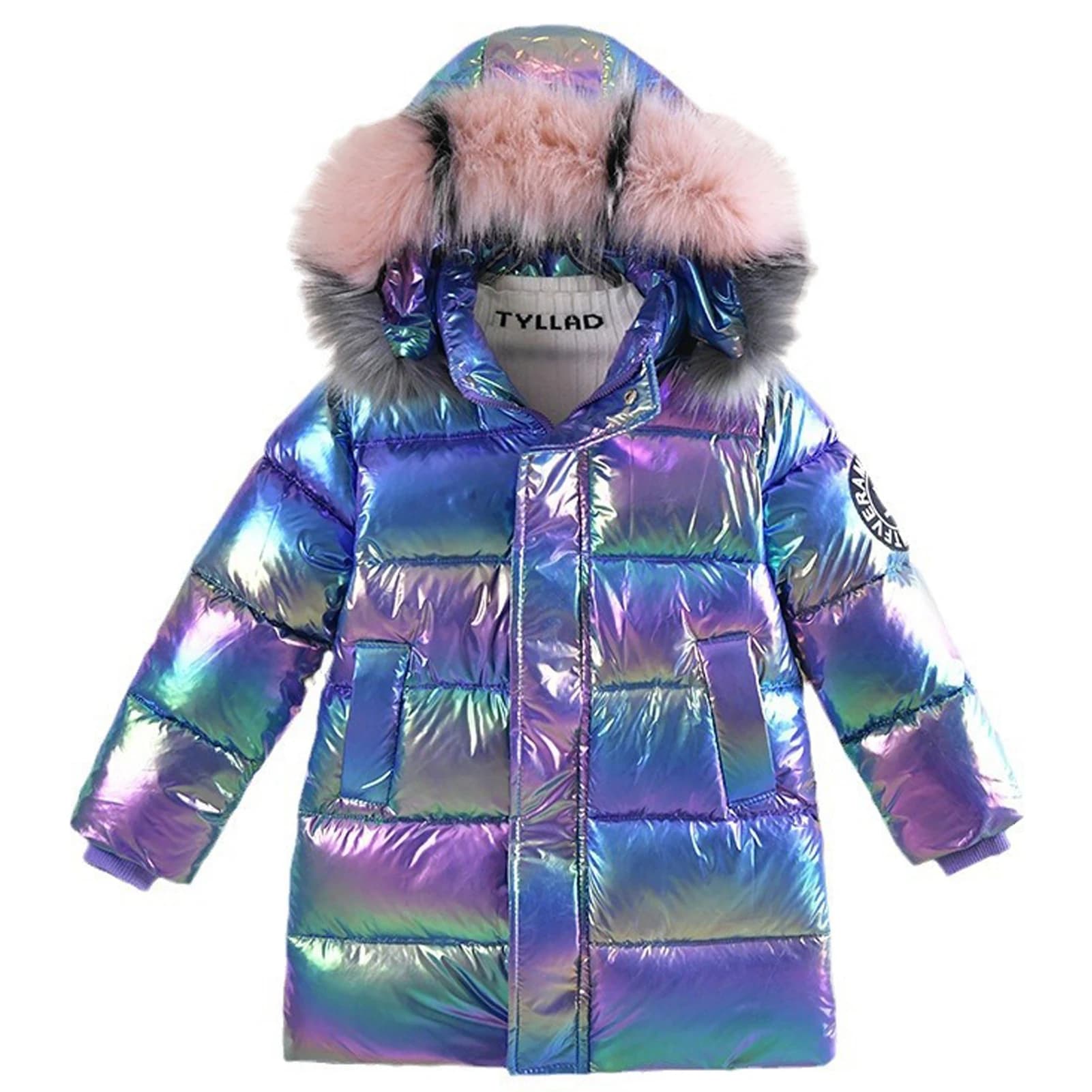 Doudoune à Capuche en Fourrure Colorée pour Enfant et Adolescente, Parka Chaude de Style Long, Mante