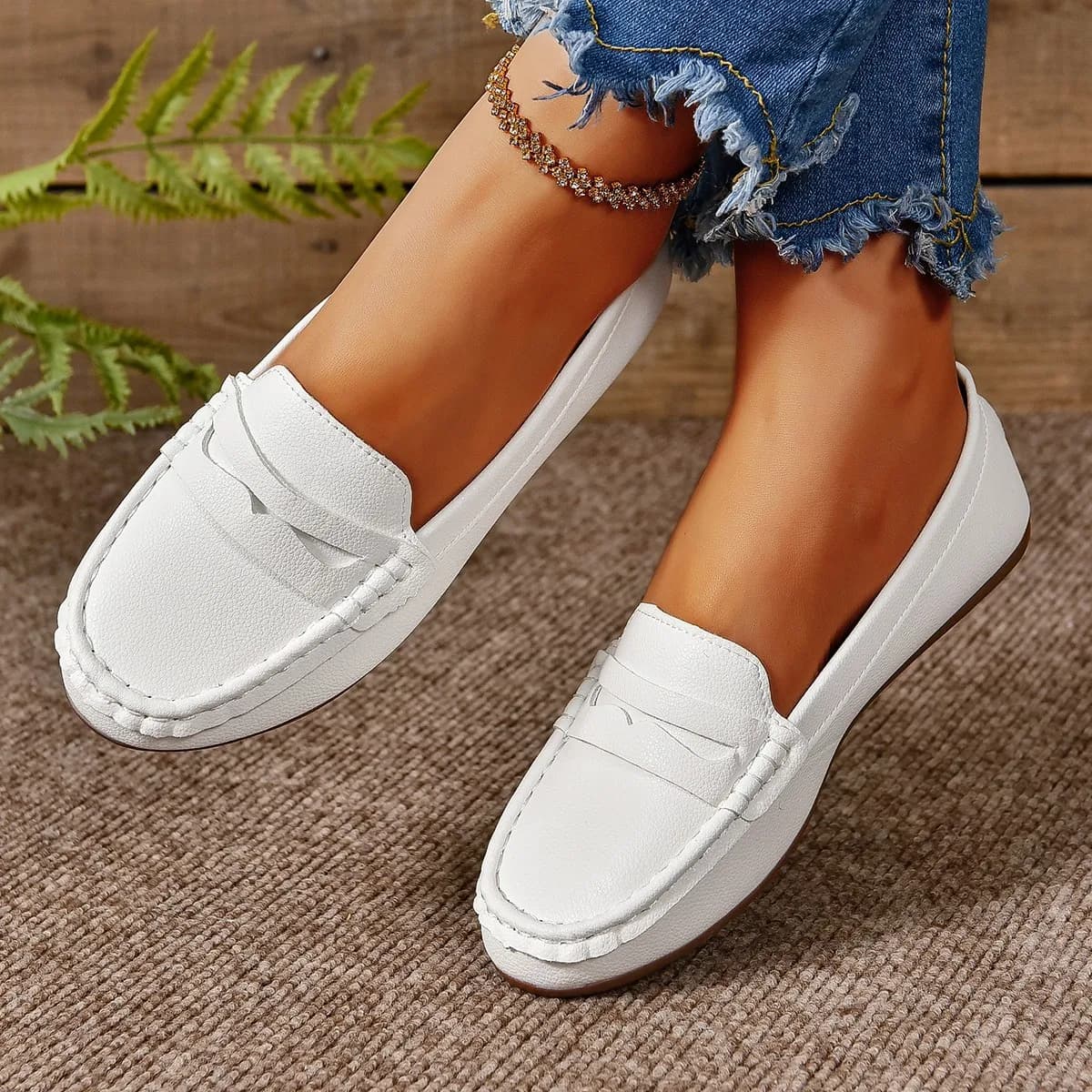 Femmes chaussures plates en cuir mocassins baskets femme chaussures décontractées mocassins à enfile