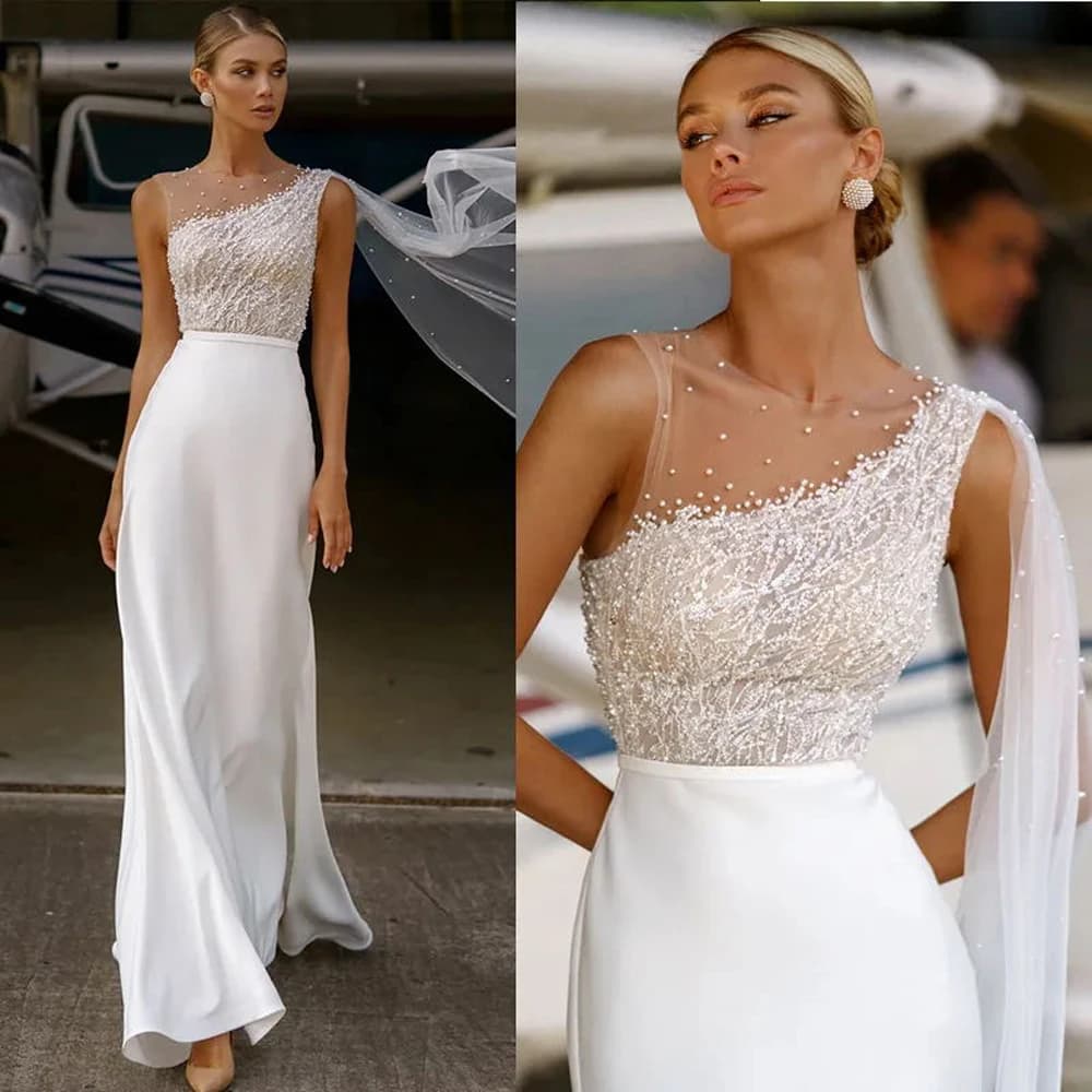 Robes de mariée en mousseline de soie brillante pour femmes, impression de dentelle, patients, tout