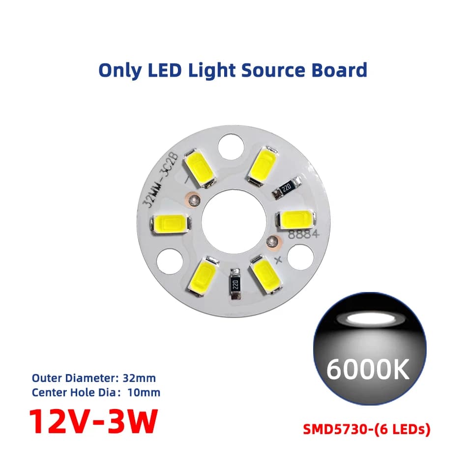 Panneau Lumineux LED DC 12V 3W SMD5730, 10 Pièces, Source de Lumière 6 Gible, Panneau Rond Dia 32mm,