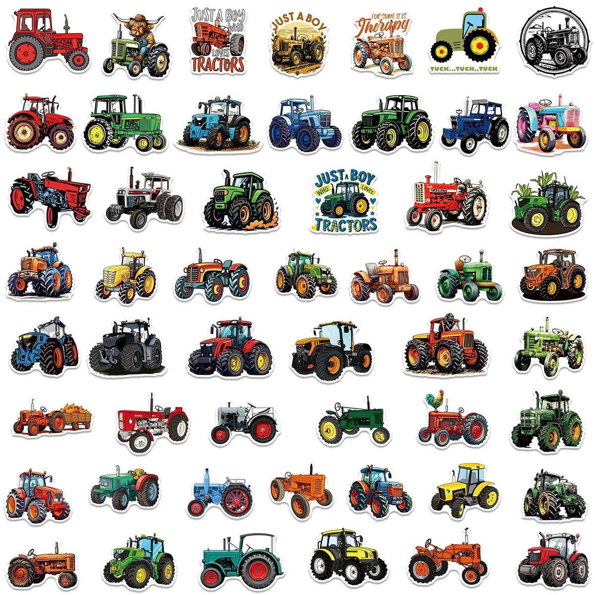 50/100 autocollants colorés HD de tracteurs de ferme de dessin animé, bricolage pour coque de téléph