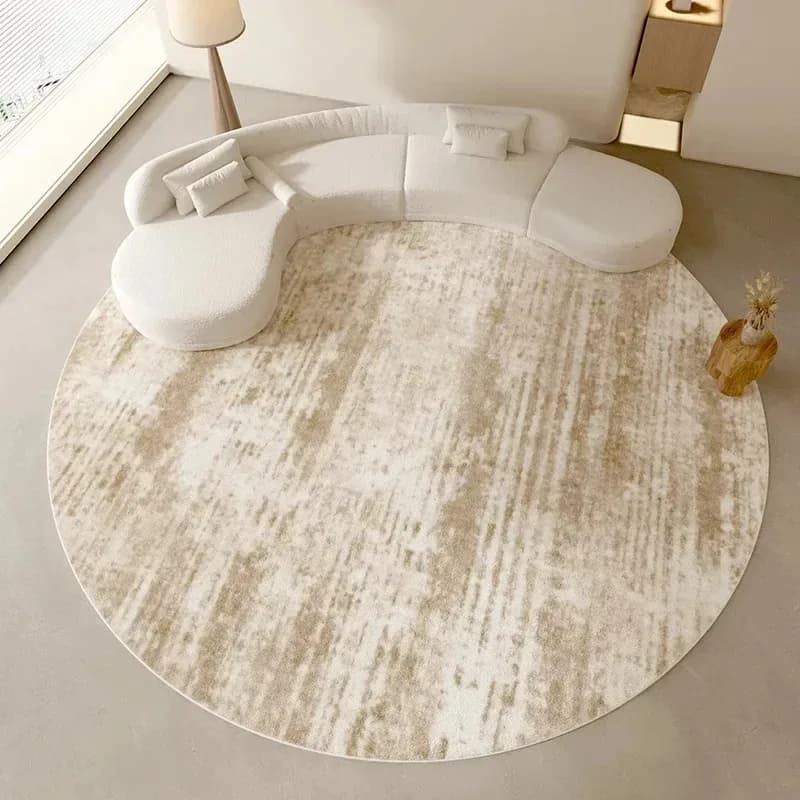 Tapis rond à Texture abstraite beige, en flanelle douce, moderne et minimaliste, Design de ton neutr