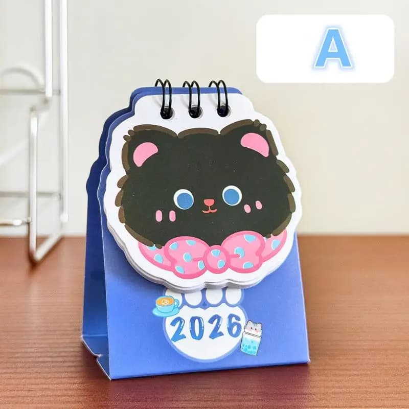 Mini calendrier de bureau avec chat de dessin animé, horloge dans le programme, récompenses pour étu