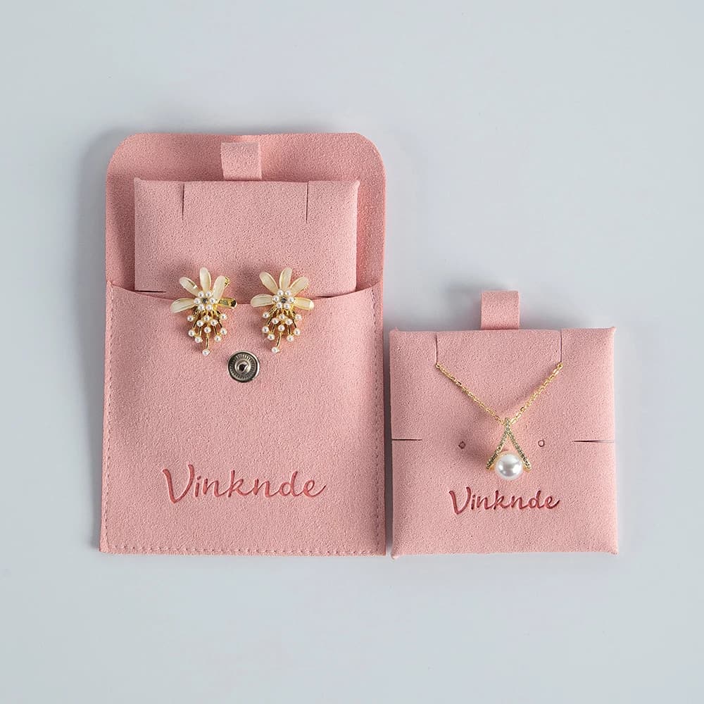 Pochette cadeau pour bijoux en microfibre crème, avec support, enveloppe en daim gaufré personnalisé
