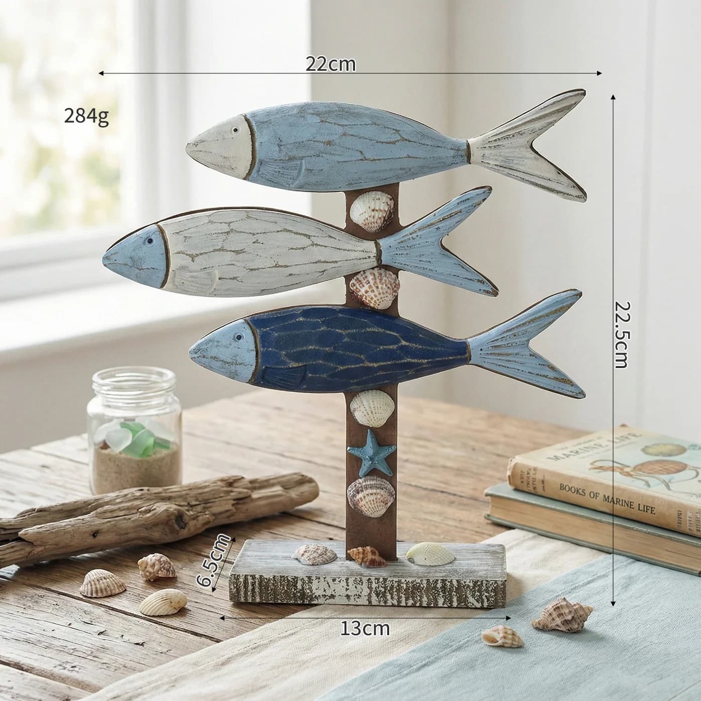 Ornement de poisson en bois de style méditerranéen créatif, décoration d'intérieur, décoration de bu