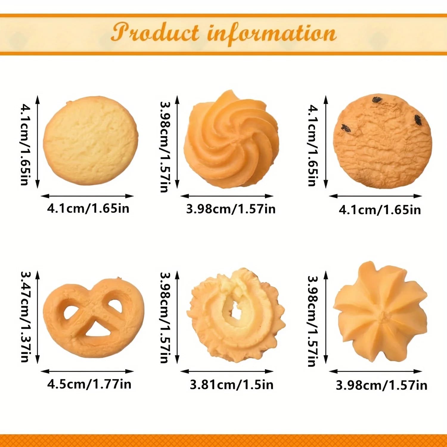 6 pièces de biscuits artificiels réalistes – Types assorties (puites de chocolat, cœur, étoile, fleu