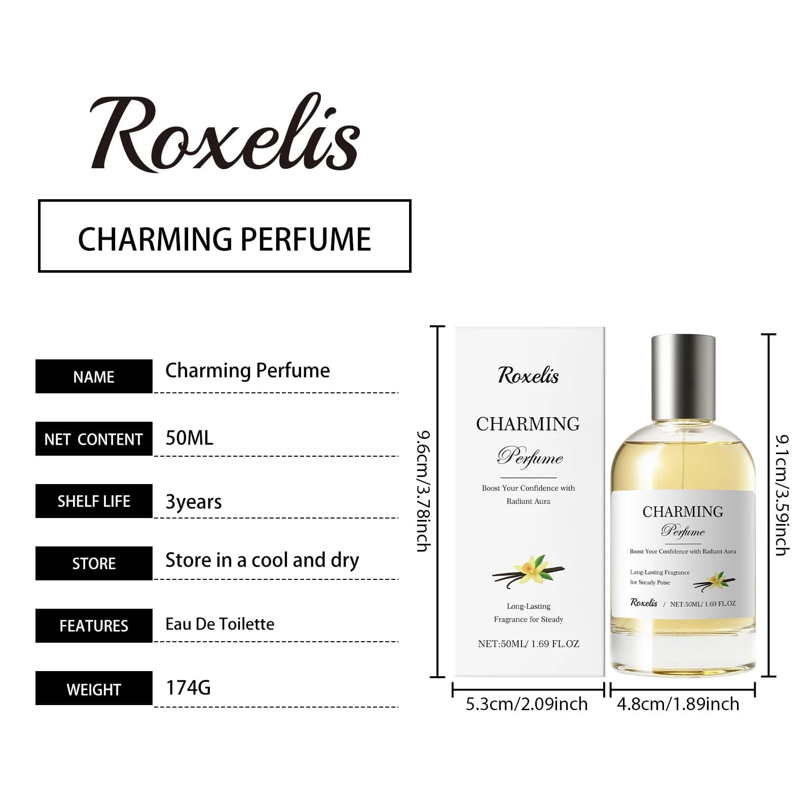 Spray parfumé Roxelis Amber Vanilla, parfum longue durée, frais et élégant, déodorant, parfum quotid