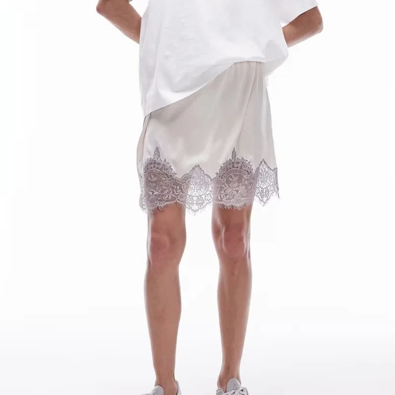 Femmes dentelle soie Satin jupe Slip taille basse couches sous-jupes à volants une ligne Mini jupes 