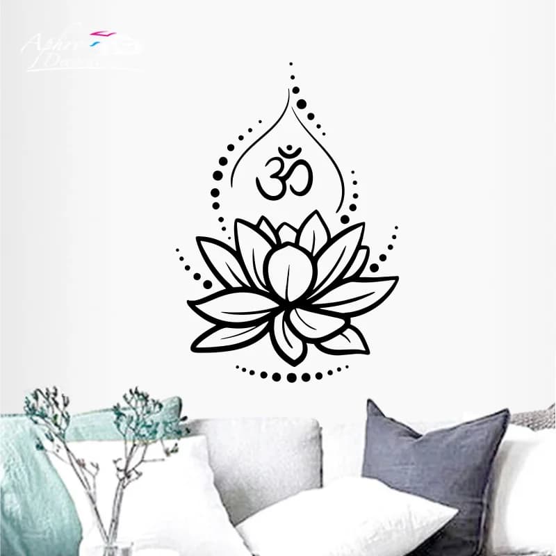 Autocollant mural en vinyle fleur de Lotus, décor de chambre à coucher, Yoga hindouisme, symbole Om,