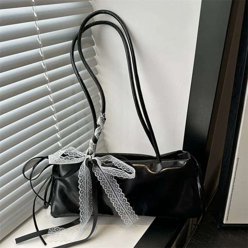 Sacs à main en Pu avec rubans en dentelle pour femmes, sacs à bandoulière polyvalents pour dames, sa