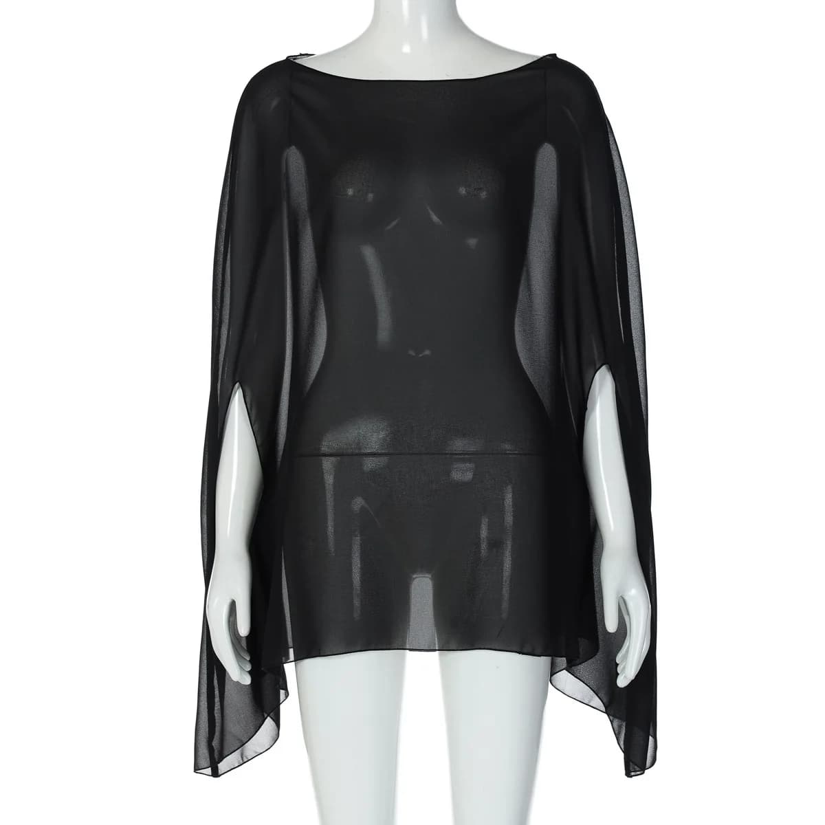 Femme vêtements transparent en mousseline de soie Blouses Sexy mode solide couvertures dames élégant